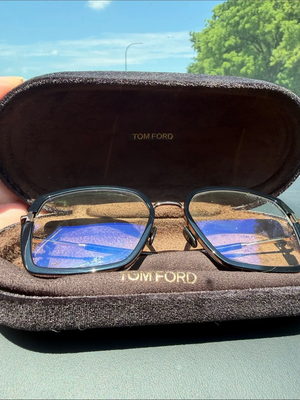 Tom Ford Black and Gold Oversized Geometric Women's Glasses